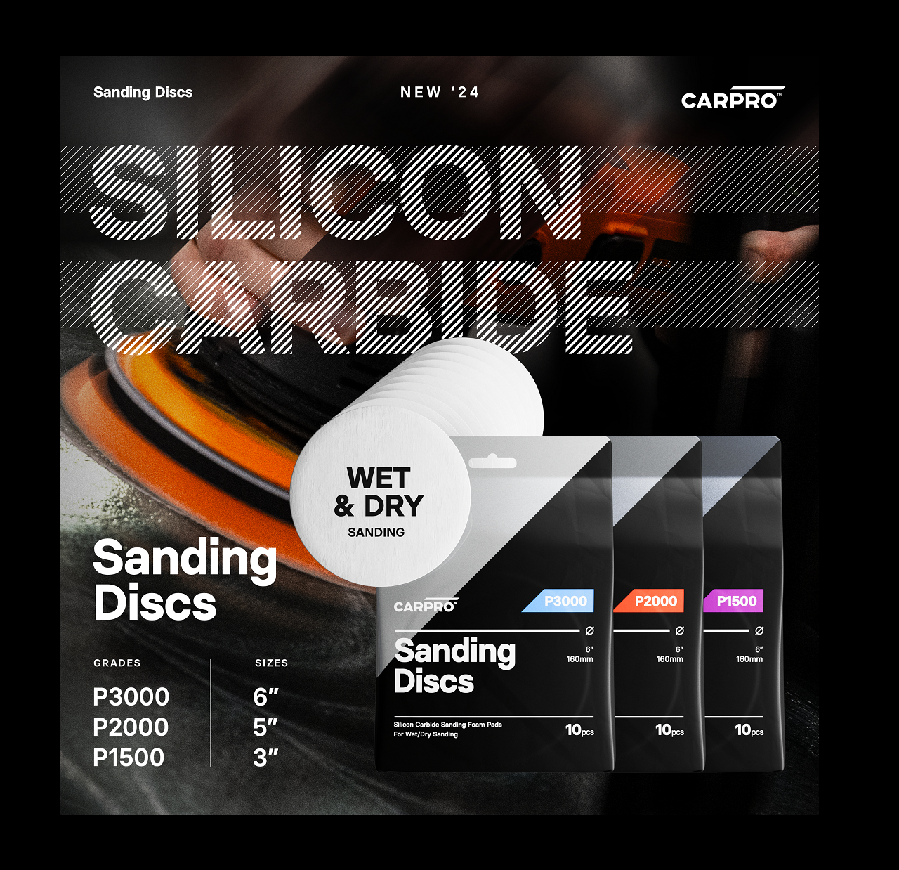 CARPRO SiC Sanding Disc - Slípipappír 3"/5" (þrír styrkleikar)